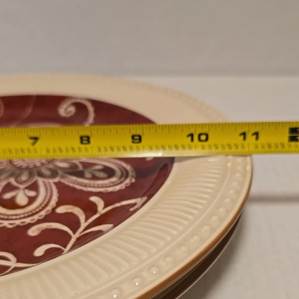 Pair of Pier 1 Maribeth Floral Red and Cream Dinner Plates